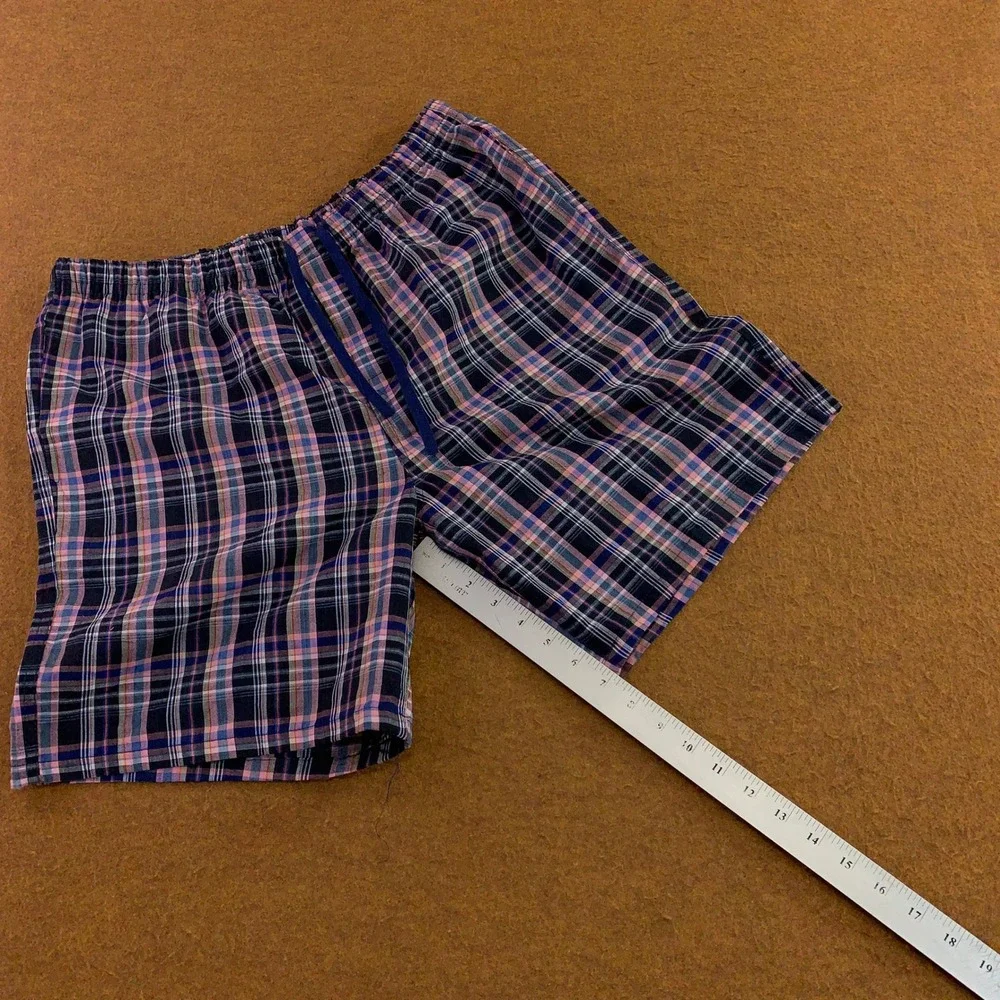 JupiterSecret Mens XL Navy Pink Plaid Drawstring Sleep Pajama Shorts New